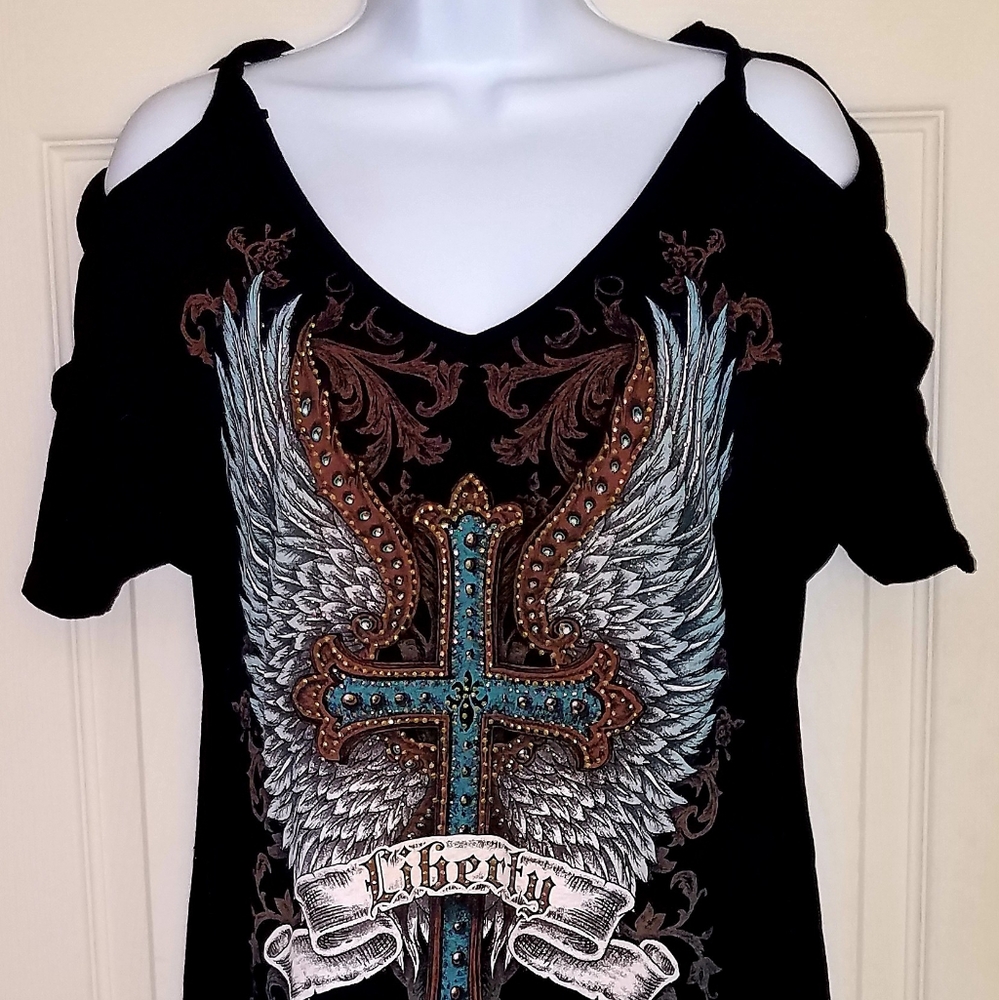 NWOT Liberty Wear.Black dress with cold shoulders